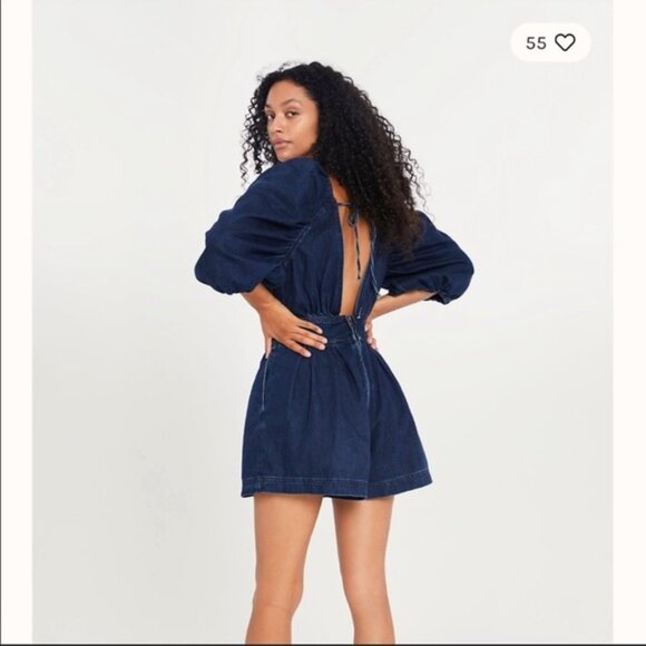 Free People Greta Blue Denim Jumpsuit Backless Cut Out Romper Playsuit New 0 - Picture 3 of 9